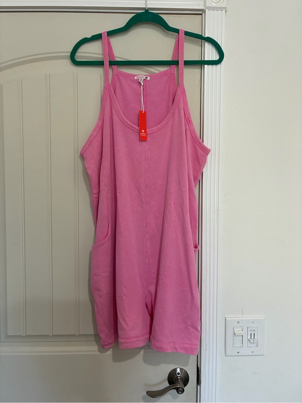 Sundry Pink Sleeveless harem romper with pockets NWT XL